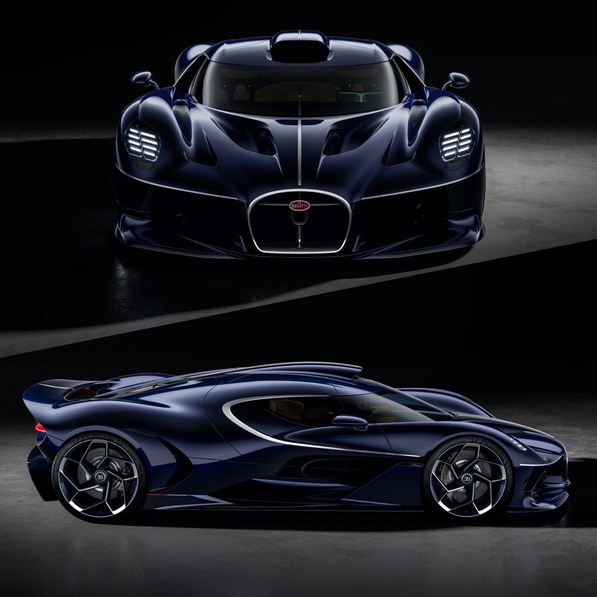 MotorShowme's tweet photo. Bugatti unveiled the one-off Destrier at Monterey Car Week, the third creation from Programme Solitaire. Based on the Bolide, it retains the 8.0L quad-turbo W16 producing 1,578 hp, paired with bespoke exterior and interior design.
#Bugatti #Destrier #MotorShow #MotorShowme https://t.co/kAXZ4EtTWE