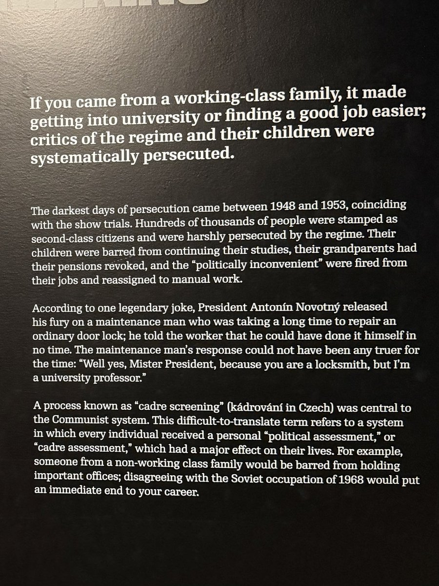XVanFleet's tweet photo. DEI = Communism.

In my book Mao’s America, I explain how political identity under Mao determined whether you and even your children received privileges and opportunity—or discrimination and punishment. It’s exactly the same in Communist Czechoslovakia. 

Here is a classic Czechoslovakian political joke:

One day, President Antonín Novotný walks past a worker struggling to repair a door lock.
The president watches for a moment, scoffs, and says: "Comrade, it's taking you this long? If it were me, I would have fixed that lock in twenty minutes!"
The worker looks up and smiles: "Well, yes, Mr. President. But you see, I am a university professor. You are the locksmith." (Context: President Novotný actually trained as a locksmith) 

Meritocracy is freedom. DEI is Party control!