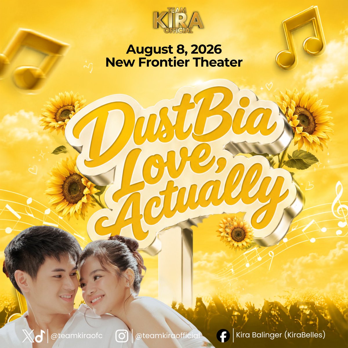TeamKiraOFC's tweet photo. 𝐃𝐔𝐒𝐓𝐁𝐈𝐀 𝐋𝐎𝐕𝐄, 𝐀𝐂𝐓𝐔𝐀𝐋𝐋𝐘 is officially SOLD OUT! 💛🌻

Congratulations to the incredible 𝐃𝐮𝐬𝐭𝐁𝐢𝐚 𝐂𝐡𝐞𝐟𝐟𝐢𝐞𝐬 on this amazing achievement! Thank you for inviting 𝐓𝐞𝐚𝐦 𝐊𝐢𝐫𝐚 𝐎𝐟𝐟𝐢𝐜𝐢𝐚𝐥 to celebrate this special day with you.

See you later at the New Frontier Theater. 🎶💛🌻 

#DustBiaLoveActually | @dusbiofc