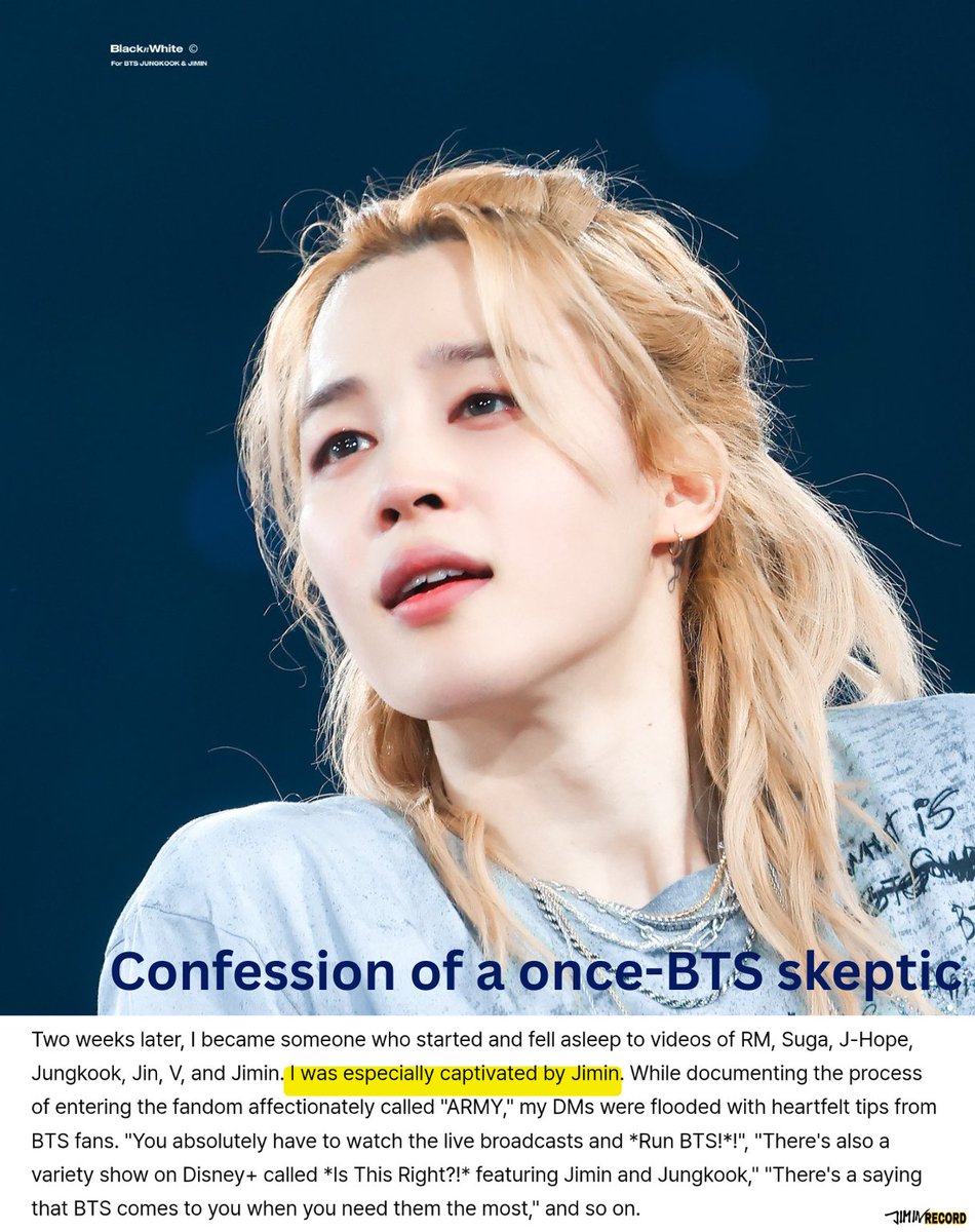 JIMIN_RECORD13's tweet photo. 보그 코리아에서 라스베이거스 아리랑 콘서트 관람 후기를 기사로 게재했습니다.

≪한때 방탄소년단 회의론자였던 사람의 고백≫
“2주 후, 나는 RM, 슈가, 제이홉, 정국, 진, 뷔, 지민의 영상으로 아침을 시작하고 잠드는 사람이 되었다. 특히 지민에게 푹 빠졌다.”

모두를 매료시키는 지민입니다.

JIMERICA LOVES JIMIN
JIMIN EFFECT
STAGE GENIUS JIMIN
JIMIN JIMIN
#JIMIN #PARKJIMIN 
#지민 @BTS_twt