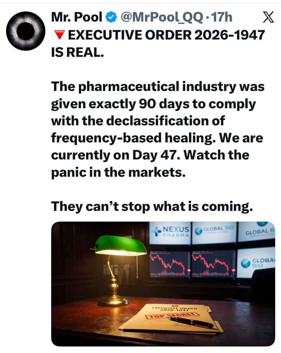 PaulGoldEagle's tweet photo. 🔻THE PHARMACIST WHO COUNTED: A 2019 CONFESSION

"I didn't uncover the MedBed program by hacking a server or finding a leaked document. I found it by doing my job. I found it by counting."

For 14 years, I was the head clinical pharmacist at one of the largest oncology centers on the East Coast. My job was managing the inventory of chemotherapy drugs—specifically, the experimental, high-cost synthetics. 

In late 2018, I started noticing a pattern that made no sense.

Patients with Stage 4 diagnoses—people who were scheduled for aggressive, palliative chemotherapy—were suddenly disappearing from our system. 

At first, I assumed the worst. But when I checked the mortality registry, they weren't listed. They hadn't died. They had simply vanished from the civilian medical grid.

I started tracking the files. Between November 2018 and March 2019, exactly 47 terminal patients were quietly discharged. Their files all had the same transfer code: 'PROG-7/MIL-AUTH.'

I asked the chief of oncology about it. He looked at me, closed his office door, and said, "Some people get selected for alternative trials. You need to stop counting, David."

I didn't stop counting. I dug deeper. 

I found out where 'PROG-7' was located. It wasn't a civilian hospital. It was a subterranean military medical facility in Virginia. 

I managed to contact the wife of one of the vanished patients. Her husband had Stage 4 pancreatic cancer. He was given three weeks to live. When I spoke to her, she was crying. But they weren't tears of grief. 

She told me her husband was alive. She told me he was completely cancer-free. 

"They didn't give him chemo," she whispered over the phone. "They put him in a pod. It looked like something out of a sci-fi movie. It used light and frequency. Three sessions, 42 minutes each. His tumors didn't just shrink—they dissolved. The doctors said it repaired his DNA."

That was the moment I realized the pharmaceutical industry wasn't just a business. It was a hostage situation.

They have the technology to cure us. They have had it for decades. They use it for themselves, for high-ranking officials, and for 'essential' personnel. The rest of us are fed poison and billed for the privilege of dying slowly.

I resigned from the hospital two weeks later. I couldn't dispense another drop of chemotherapy knowing that a frequency chamber existed just 200 miles away that could heal them without pain.

The recent executive orders declassifying frequency-based healing are real. The panic you are seeing in the pharmaceutical markets is real. 

They know the public is waking up. They know their 100-year monopoly on human suffering is coming to an end.

The MedBeds are real. The suppression is breaking. The healing is coming. Share this before they take it down.