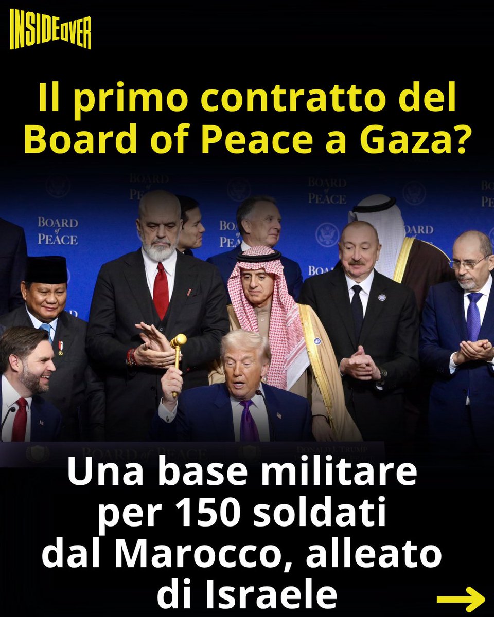 insideoverita's tweet photo. Il primo contratto assegnato dal Board of Peace di Trump per la ricostruzione di Gaza non è per case, ospedali, infrastrutture civili ma per una base militare destinata a ospitare un contingente di soldati marocchini. 

Il Board of Peace ha stipulato un contratto per la costruzione di un avamposto militare da 150 posti destinato ad ospitare le truppe marocchine.

Lo rivela il giornale britannico The Guardian, secondo cui l'appalto, ancora in fase di finalizzazione, è stato affidato ad Arkel International, società della Louisiana che in passato ha lavorato con il governo USA in Paesi come l'Iraq.

Il Marocco ha acconsentito a schierare truppe a Gaza nell'ambito delle Forze Internazionali di Stabilizzazione (ISF), create per controllare Gaza per conto di Israele e degli Stati Uniti.

In una e-mail inviata al Guardian , un funzionario del Board of Peace ha scritto che l'ente è "nelle fasi finali della preparazione di diverse assegnazioni di contratti. Nessuno è stato ancora finalizzato. Questo contratto sarà uno dei tanti essenziali per il futuro di Gaza.”

Il contratto prevede la costruzione di una base di 100 metri per 120 metri destinata ad ospitare le truppe marocchine che si alterneranno da una base in Israele. 

La base delle Forze di Sicurezza israeliane (ISF) sorgerebbe a circa 2 chilometri dal confine israeliano, nella porzione del 60% della Striscia di Gaza direttamente occupata dall'esercito israeliano.

Il Board of Peace, istituito a gennaio per guidare la ricostruzione della Striscia, è presieduto dallo stesso Trump e comprende, tra gli altri, il genero Jared Kushner e l'inviato Steve Witkoff. 

Oltre il 95% degli edifici della Striscia è stato distrutto o gravemente danneggiato dall’IDF durante il genocidio e la maggior parte dei due milioni di abitanti continua a vivere in campi di fortuna, privi di condizioni igieniche adeguate. 

In questo contesto, il primo cantiere avviato dal Board of Peace è una struttura militare per ospitare contingenti di un Paese alleato di Israele.

#marocco #israel #boardofpeace