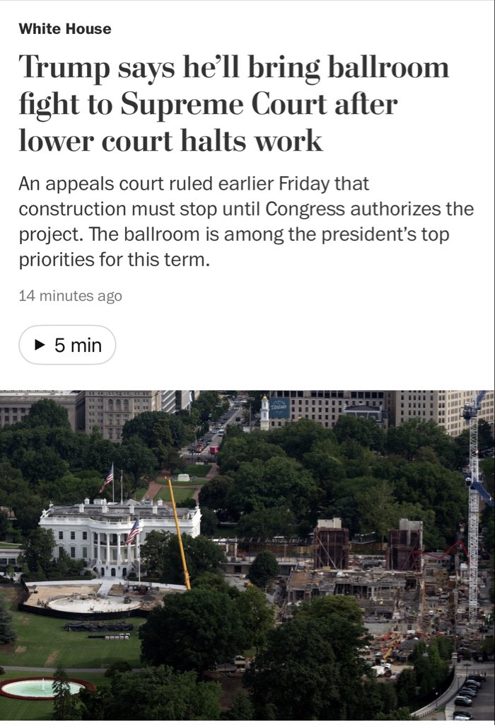 NoahAdamtey's tweet photo. U.S. Court of Appeals has today held that President Trump cannot proceed with his proposed White House ballroom project without congressional approval. The administration has been given fourteen days to seek review before the Supreme Court. Well, a few minutes ago, Trump indicated that he'll bring the fight to the Supreme Court. 

To some people, this case is simply about a ballroom. It is not. However, at its core lies an important constitutional question about the distinction between the state and the government. While the two terms are often used interchangeably, Governments are temporary custodians of the state. The state, however, is a continuing constitutional entity that survives every administration. Hence, there has always been the question of how far a government can alter the identity of the state.

For instance, President Trump will occupy the White House for only four years. Other Presidents will succeed him and occupy the same building. The question, therefore, is whether a temporary administration may fundamentally alter a permanent institution of the state without the approval of the constitutional organs that represent the state itself.

Why congressional approval? The answer lies in American constitutional history. The framers regarded Congress as the branch most directly representative of the people and entrusted it with authority over public expenditure, federal property, and major decisions affecting the institutions of government and the State. Structural alterations to one of the nation’s most enduring constitutional symbols, therefore, require more than executive preference; they require legislative authorization.

So, the Court of Appeals was not deciding whether a larger ballroom is a good or bad idea. The court is not made up of architects or interior designers. It was invited to answer a genuine question of constitutional authority.

By its decision, the court has, in essence, reaffirmed a foundational principle of constitutional government: the government of the day administers the state, but it does not own it. A government exercising temporary political power does not carry with it an unfettered power to reshape the state's permanent institutions single-handedly. Where the Constitution assigns that authority elsewhere, the Executive must obtain the necessary constitutional approval before acting.

The Trump legal team now has fourteen days to ask the U.S. Supreme Court to review the decision.

We live to 🫪