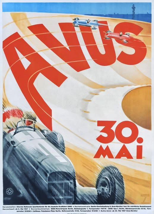 RaBeArt's tweet photo. AVUS. 1937. Artist: Ludwig Hohlwein (1874-1949).
'AVUS' the 'Automobile Traffic & Training Road' opened in 1921, and is the oldest controlled access highway in Europe.
#Art #LudwigHohlwein #AVUS #posterart #Automobile #europe https://t.co/s40AV9pjTG