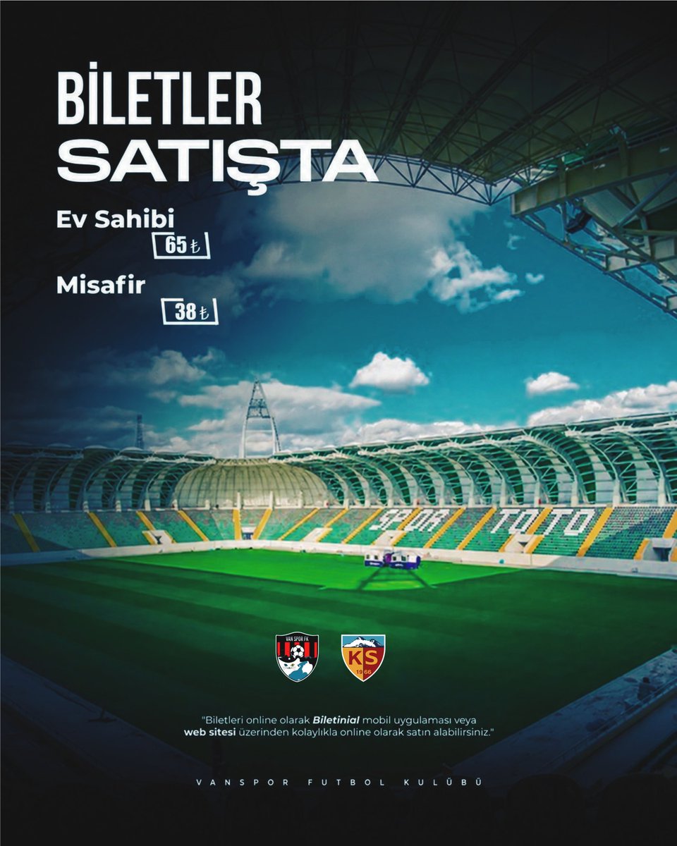 vansporfk's tweet photo. BİLET SATIŞLARI HAKKINDA

Vanspor’umuzun ilk iç saha karşılaşması için bilet satışları başlamıştır.

Bilet fiyatları;
Ev Sahibi Tribünü: 65 TL
Misafir Tribünü: 38 TL olarak belirlenmiştir.

Taraftarlarımız biletlerini Biletinial mobil uygulaması ve web sitesi üzerinden online olarak temin edebilirler.

Tüm taraftarlarımızı ve Akhisar halkını  takımımızın yanında olmaya davet ediyoruz.

Vanspor Futbol Kulübü