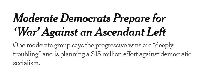 equalityAlec's tweet photo. THREAD. The New York Times just published a propaganda piece that portends dangerous trends in the coming months. Corporate media wants to help a group of sociopathic monied interests (called "moderates" here) to boost fascism by deceiving people about their true motives. https://t.co/9L1sOzLlwR
