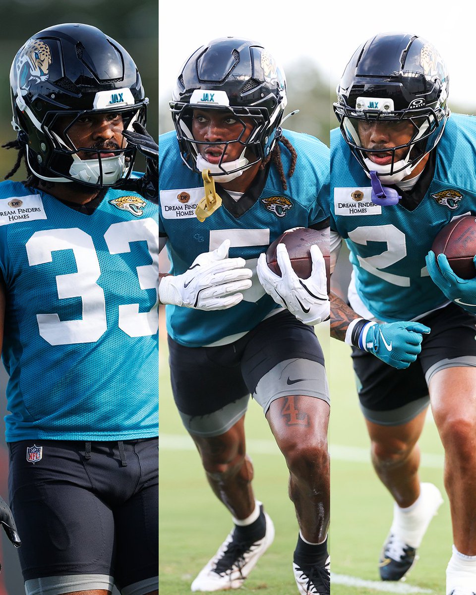 YahooFantasy's tweet photo. The Jaguars settled into a RB rotation at camp where:

• Bhayshul Tuten would start drives
• LeQuint Allen would play all third downs
• Chris Rodriguez Jr. would play inside the 10-yard line (red zone/goal line)

(via @_John_Shipley) https://t.co/3CJ7g6UGHM