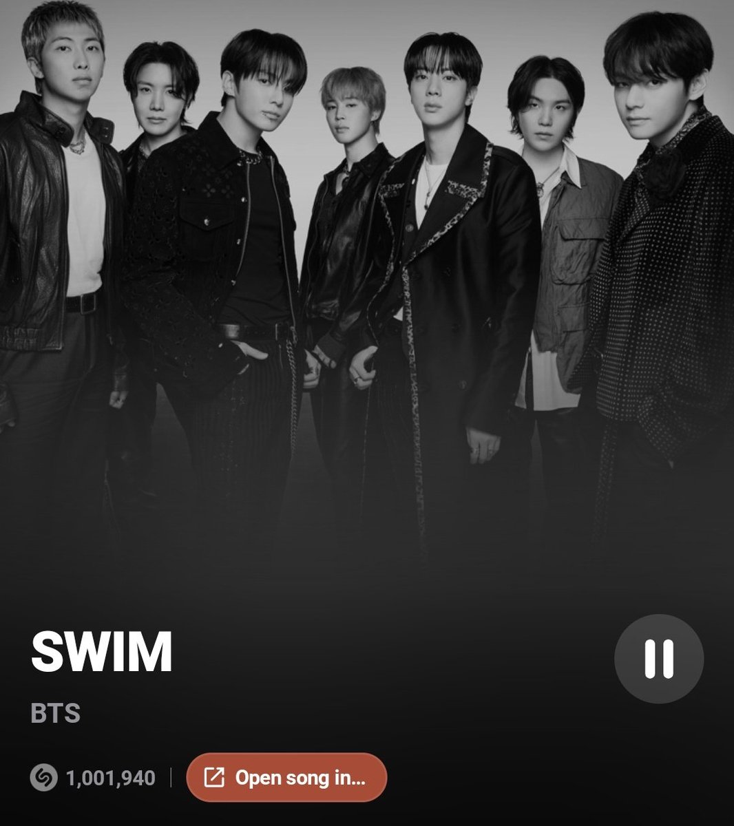 Yoon_kookie97's tweet photo. “SWIM” now has surpassed 1 MILLION Shazams 🎉 https://t.co/t1prCuQW7r