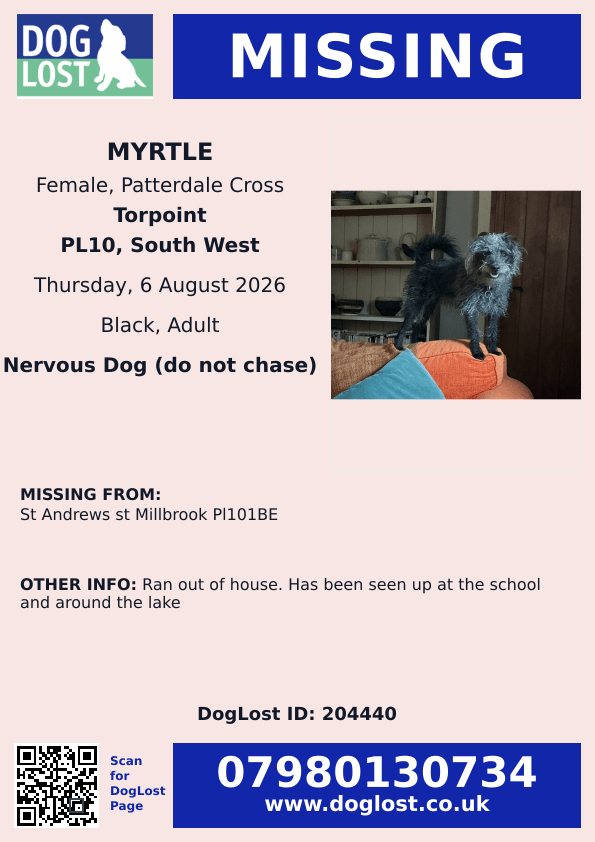 millypod1's tweet photo. ๐6 AUG 2026 #Lost Myrtle #ScanMe
Patterdale Cross Female
St. Andrews Street #Millbrook #Torpoint #PL10 #Cornwall
Has been seen up at the school and around the lake
https://t.co/boqsAbxGkx https://t.co/9aPrnKgiVt