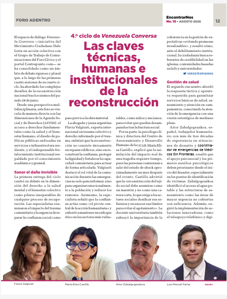 ForoCivicoVzla's tweet photo. Junto a un panel multidisciplinario, el 4º ciclo de #VenezuelaConversa aborda la reconstrucción post-sismo: salud mental, saneamiento, arquitectura financiera y planificación territorial para no repetir vulnerabilidades históricas. Más en #EncontrarNos👉https://t.co/ppR38zFfF1 https://t.co/a9P04lrZdj