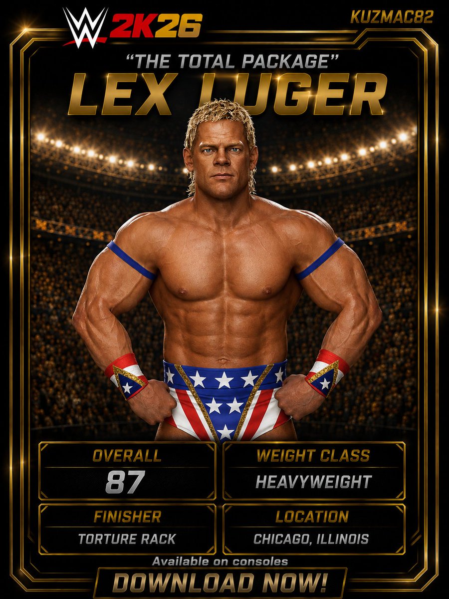 kuzmac82's tweet photo. USA WWF Luger is AVAILABLE NOW for consoles!! Moveset by @BigRighteous. More to come 🙏🏾 #KUZMAC82 #LEXLUGER #2KG https://t.co/SUePt6SJXE