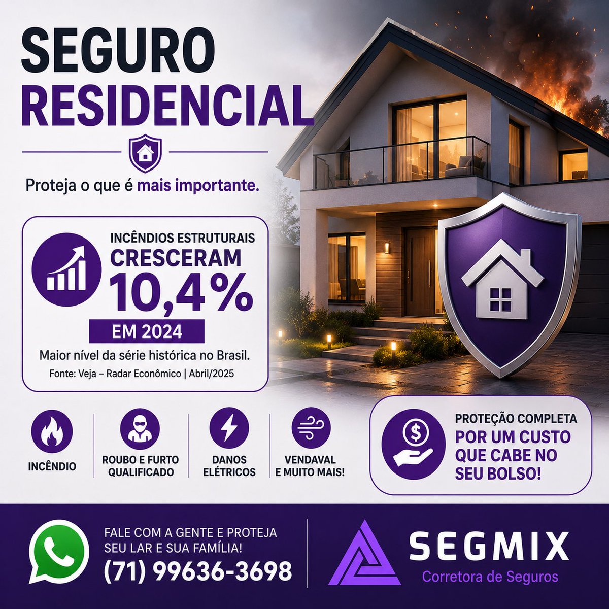SegmixS's tweet photo. 🏡 Sua casa é um dos seus maiores patrimônios. Está protegida?
Com um Seguro Residencial, você protege seu lar contra incêndios, roubos, danos elétricos e muito mais, com um investimento que cabe no bolso.
📲 Faça sua cotação: (71) 99636-3698
#SeguroResidencial #Segmix https://t.co/d8f6rFQjO7