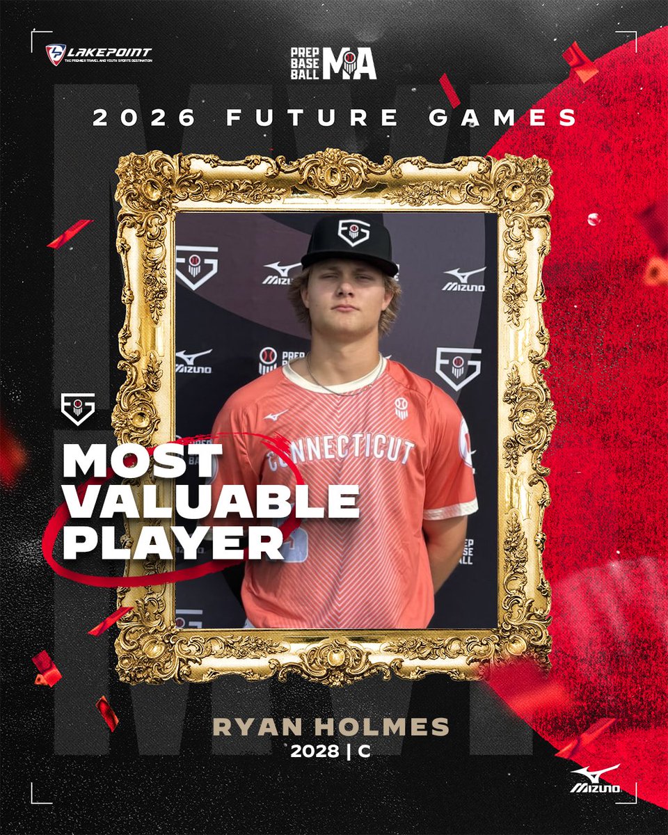 PBNewEngland's tweet photo. #𝐏𝐁𝐅𝐆𝟐𝟔 𝐓𝐞𝐚𝐦 𝐌𝐕𝐏

Congratulations to 2028 C Ryan Holmes (Westminster School, CT) on earning the Team MVP honors for #TeamCT at the 2026 Prep Baseball Future Games. 👏 

👤 https://t.co/m9N2Vo5wNW | @RyanHolmes2028 https://t.co/e0VftaT6aJ