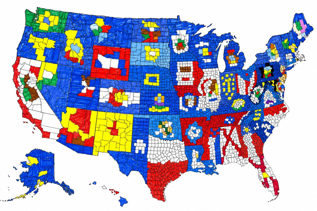 TerribleMaps's tweet photo. U.S. state flags, recreated using county lines https://t.co/tvOXh22zGl