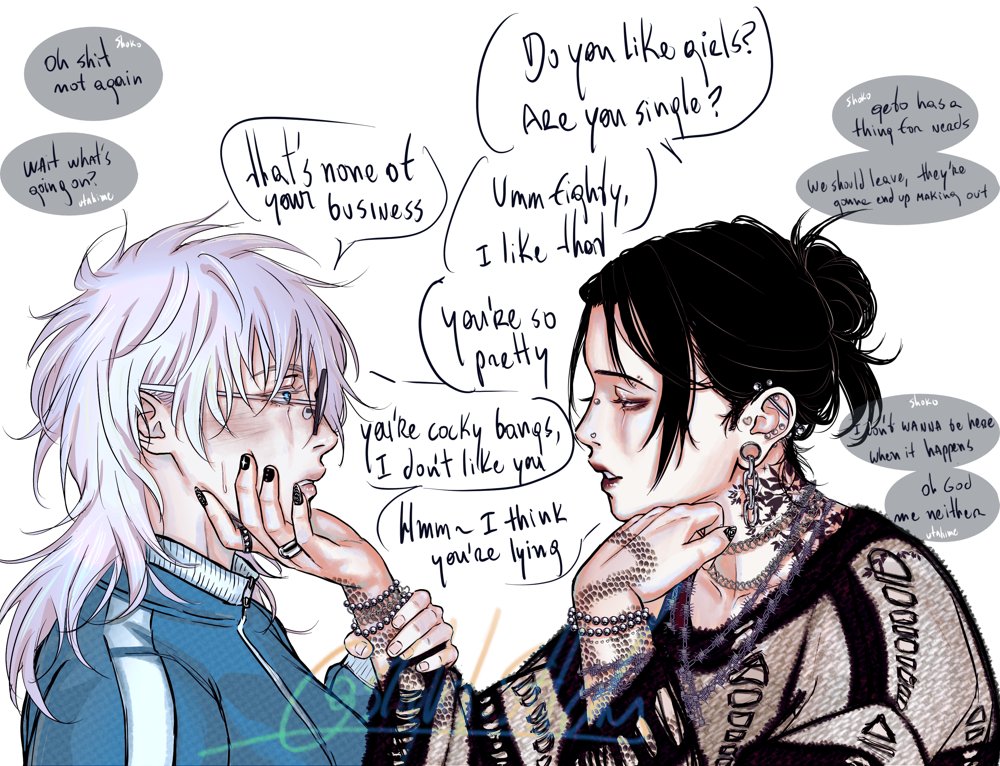 slightstitch's tweet photo. Ngl I completely forgot I made this monthsss ago 😶‍🌫️ emoguru x nerdjo enemies to still enemies but now they FUCK 
#gego #夏五 #yuri https://t.co/Qy3HWOvfwT