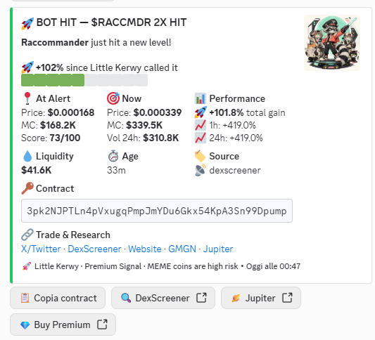 xemyxzero's tweet photo. 🔥My bot called $RACCMDR at 168k mc    
🚨for the bot👇
🤑https://t.co/MJLaHBm513 https://t.co/6SDFcg9fbC