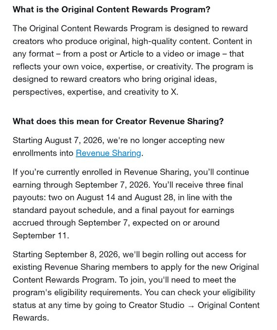 pplsartofwar's tweet photo. Basically, revenue sharing was costing them too much money. Didn't forecast well enough. Got gamed to heavily. So they had to restructure the payout structure.

Expect the slop to get worse. https://t.co/8uoTvlcjcn