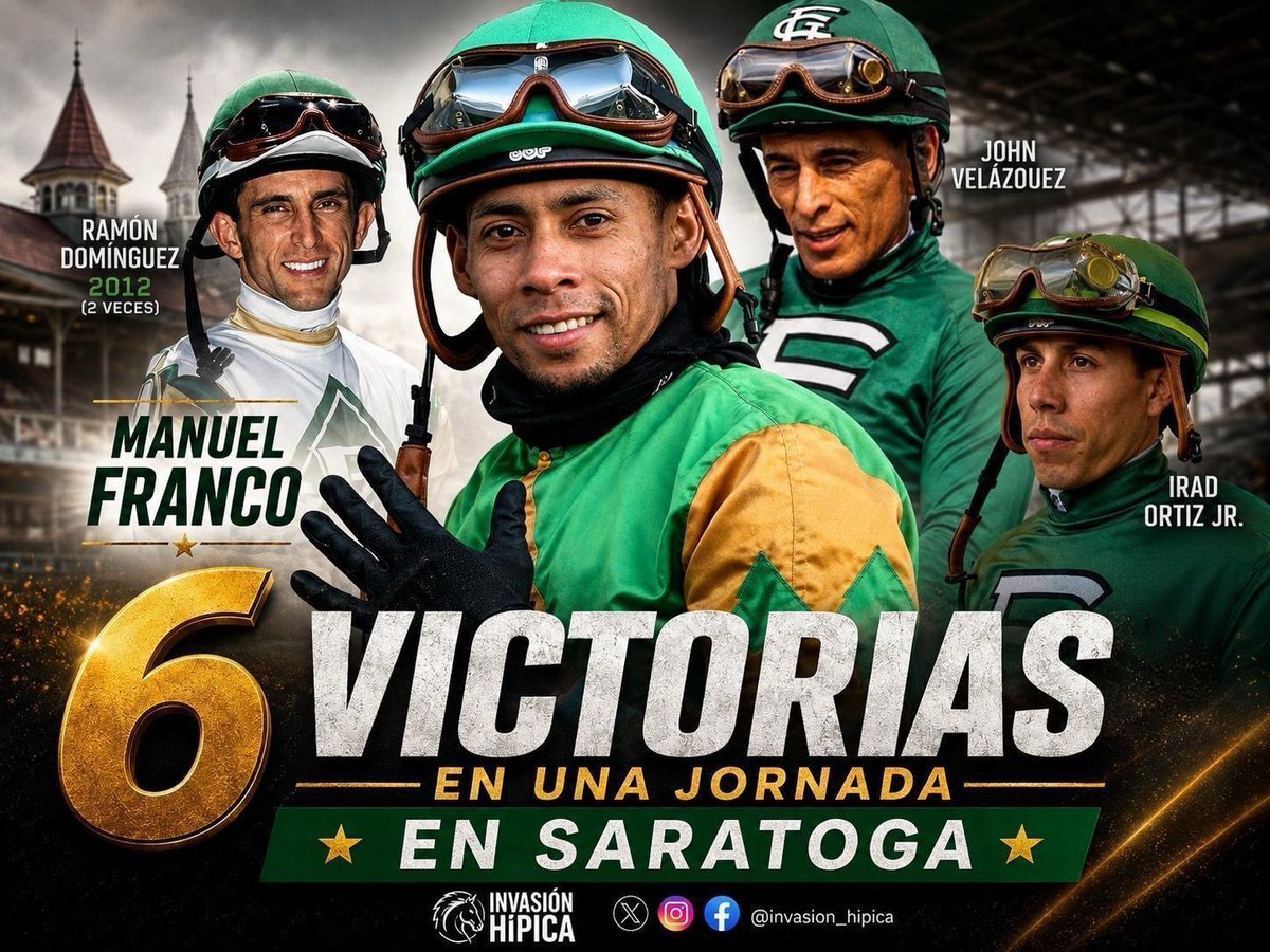invasion_Hipica's tweet photo. 3 Boricuas y 1 Venezolano con Récord de Victorias en una jornada de #Saratoga 

Felicidades a Manny Franco que se une a este club histórico https://t.co/W8kF90B17P
