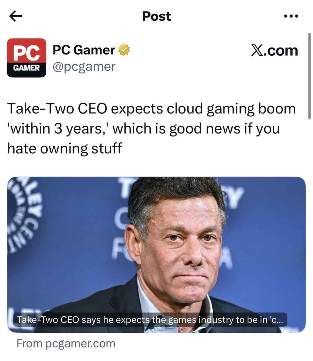 StopKilingGames's tweet photo. Getting a PC has become so expensive due to data centers that fewer and fewer people can afford one.

And now we need cloud gaming to make gaming affordable again?

So data centers help make owning the hardware unaffordable, and the solution is to rent access to hardware in data centers instead?

You will own nothing and be Sam Altman?