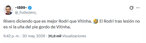 Kmihl's tweet photo. @_Futbolero_ Los culés me quieren vender que fichar a Rodri por 70 millones es una genialidad, cuando hasta hace 3 días era (un descarte del city, un lesionado y una plaza que el barca no necesitaba (Necesitan a Julián Álvarez pero no vendrá 🤣🤡🫵🏻) ) https://t.co/k3Uw2HHHZd