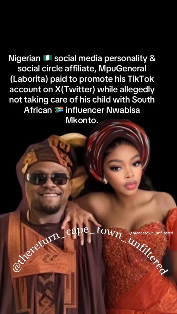 _CPT_unfiltered's tweet photo. 👀 SPENDING ON PROMO, BUT WHAT ABOUT THE BABY? ☕️

Nigerian 🇳🇬 social media personality MpuGeneral (Laborita) is paying to promote his TikTok account on X while allegedly not financially supporting his child with South African influencer Nwabisa Mkonto. 👀 #BBNaija #deadbeat https://t.co/xJgTRdNd69