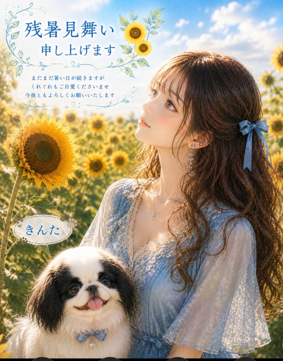 liS7C5r9DOqrg4M's tweet photo. ◌*⃝̥🥵𓂃*⃝̥🐶✨*.🍃✨🌈🕊️

毎日とろけちゃいそうな暑さですね…🫠💦

写真はいつも心にいてくれる狆の　
きんた　です🐾

AIで今の季節らしく
可愛くおめかししてみました🤭

みなさま無理せずひんやり
涼しくして過ごしてくださいね🎐.。o○🍨

#残暑お見舞い https://t.co/HtQGrZv8z9