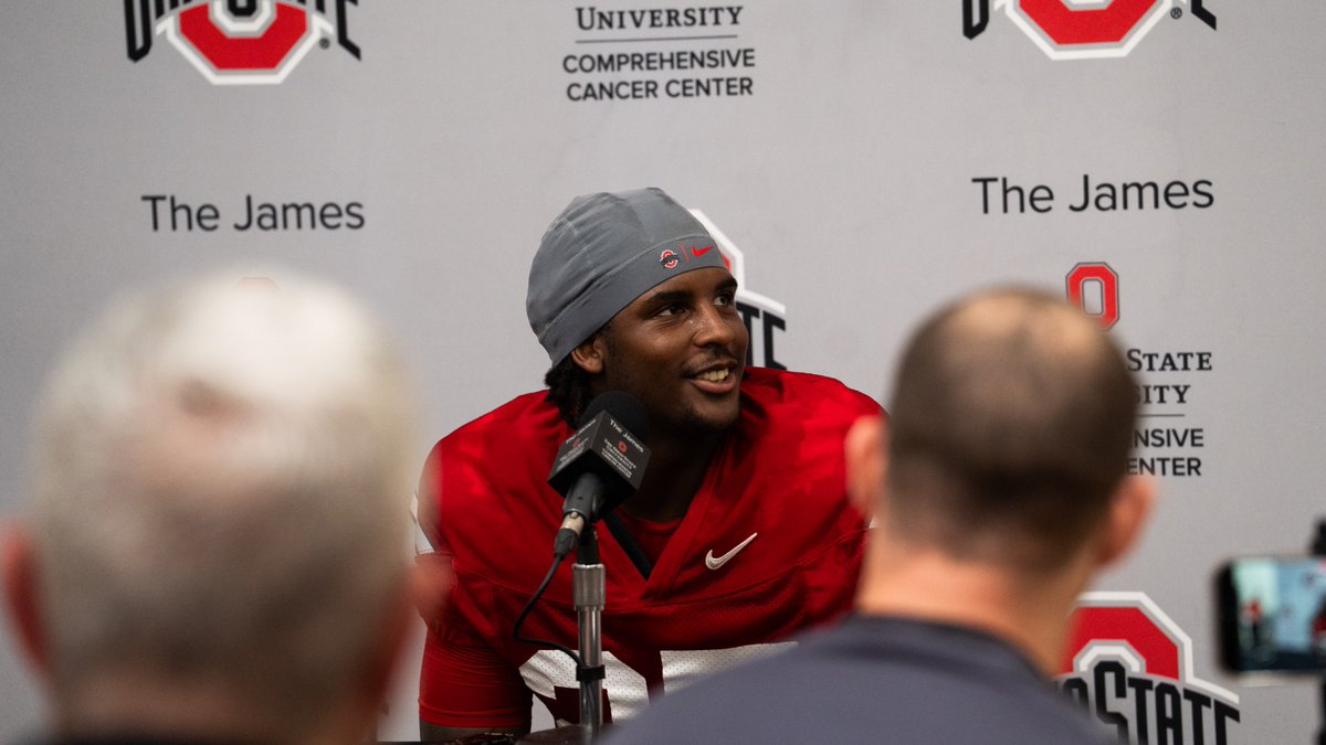 OhioStAthletics's tweet photo. RB Bo Jackson on being voted the No. 1 team in the coaches poll 🎙️

“We don’t pay attention to things like that. Of course people are watching us - it’s Ohio State. It’s the highest level in the country.”

@OhioStateFB | #GoBucks https://t.co/VqbxHXwRQk