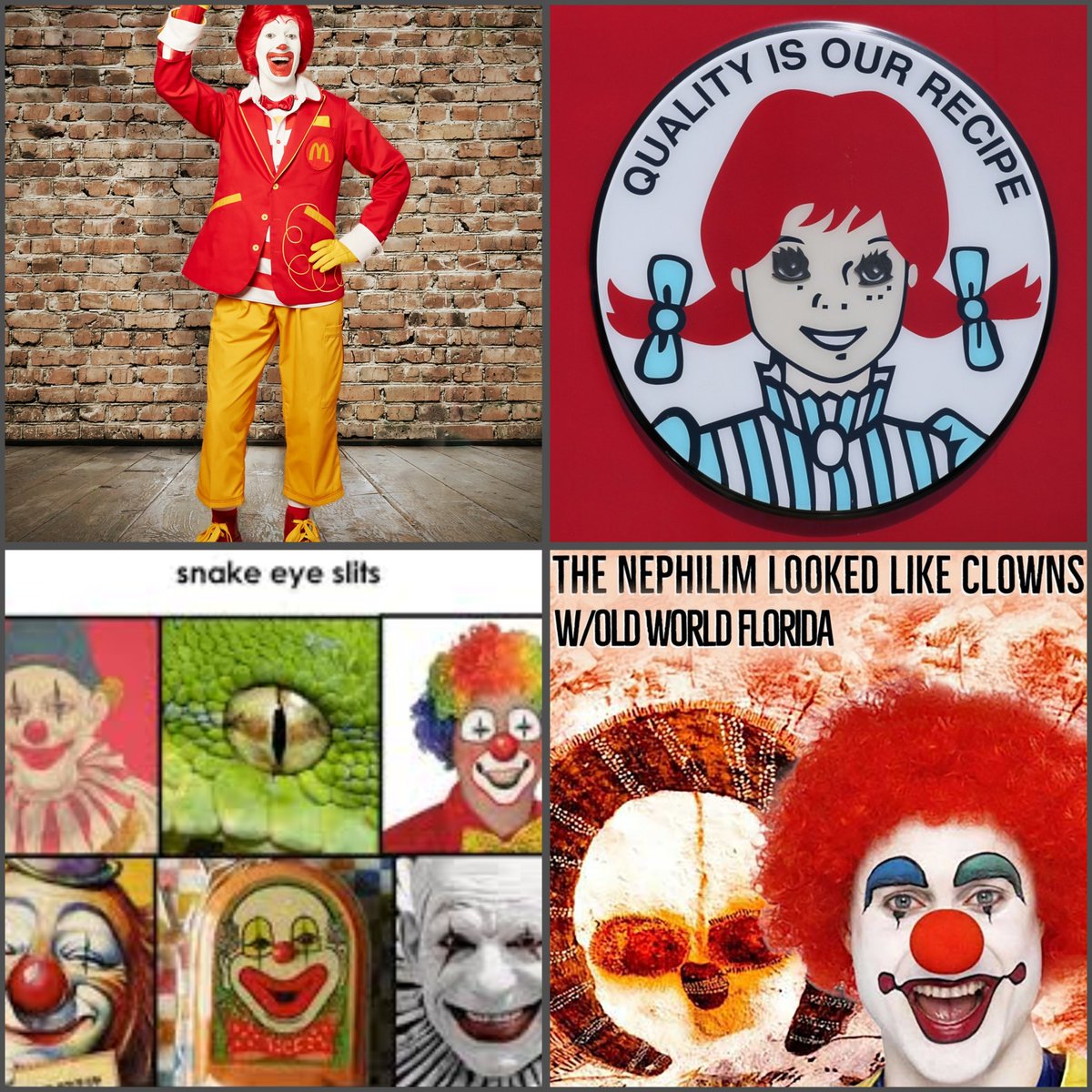 darkvdred's tweet photo. The Nephilim Were described to have red hair and wide red lips, sometimes with chameleon like reptilian skin.

They were also known to eat humans.

McDonalds + Wendys
=
Reptilian people eaters + We eatin people https://t.co/JghWteqNRi