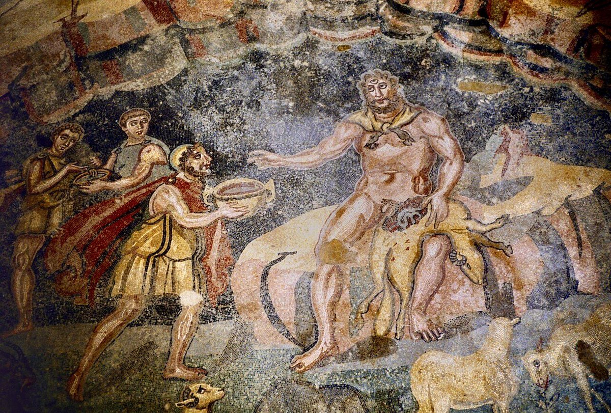 nissnickmich's tweet photo. Ulises y Polifemo. Mosaico de la villa romana del Casale, Sicilia. Siglo IV d.C. #arte #mosaico #arqueologia #ciclope #polifemo #ulises #odiseo #odisea #curiosidades #7ago https://t.co/wesm5bk2hf