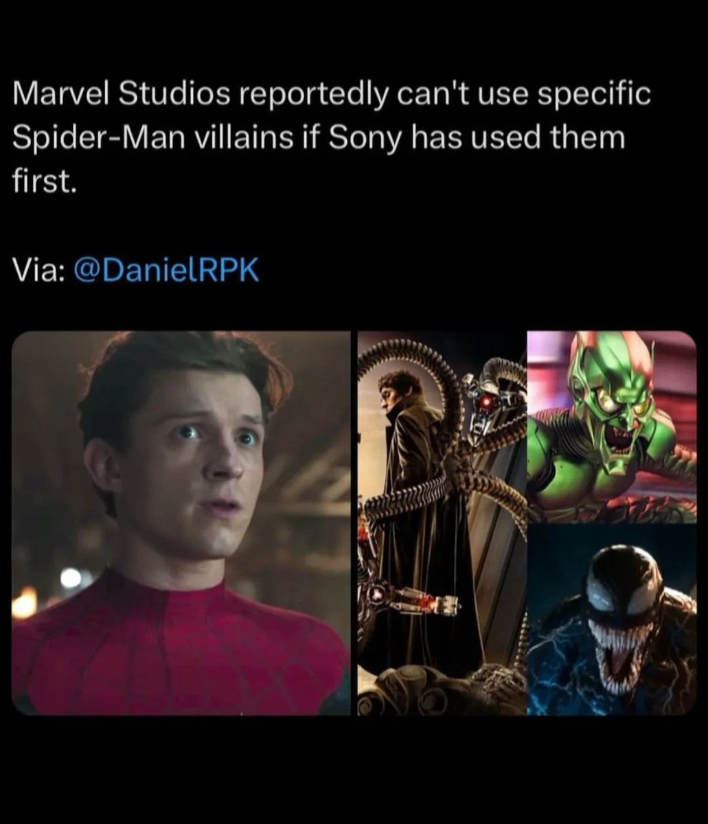 MateusMoises12's tweet photo. @EuSouSuperBiel Faz um vídeo sobre o contrato entre Sony e Marvel que não permite a franquia do Tom Holland usar personagens que já foram usados em filmes anteriores ( tanto nos filmes do Tobey e Andrew quanto nos derivados ) , sendo esse o motivo de não temos Harry,  Gwen,  Gata Negra, ext https://t.co/e8FAQhBGG6
