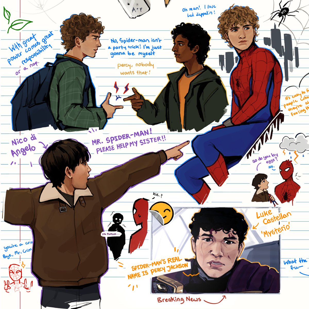 nicothespy's tweet photo. i heard the people were interested in the spider-man percy jackson AU #pjo https://t.co/TbQgkhi1Kn