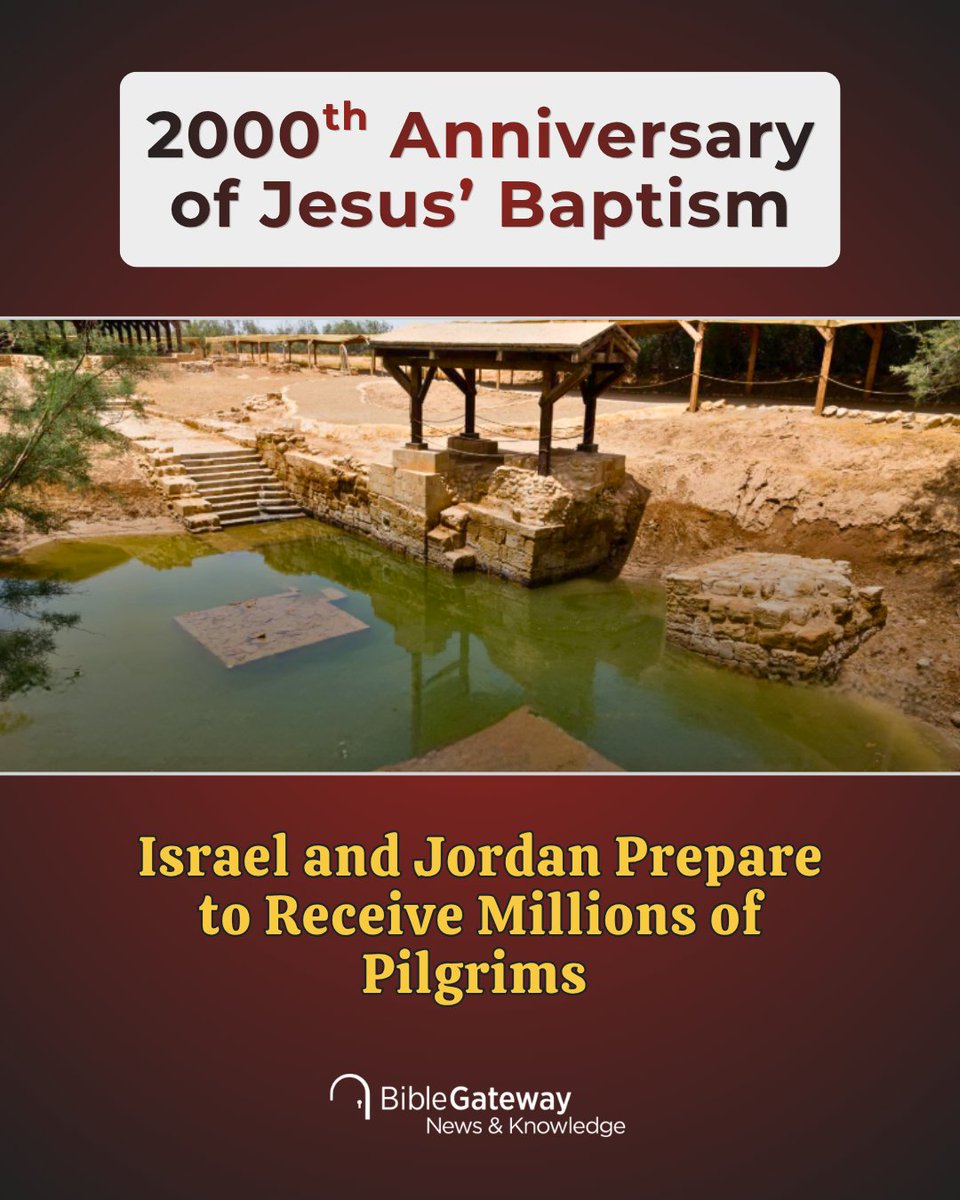 biblegateway's tweet photo. Preparations have already begun for the 2,000th anniversary of #Jesus' #baptism.
#Israel & #Jordan are preparing to welcome millions of #Christian pilgrims to the #JordanRiver in 2030.
Read more on this from #BibleGateway's News & Knowledge: https://t.co/9DYFx2zwWy https://t.co/KmUVhfOwMw