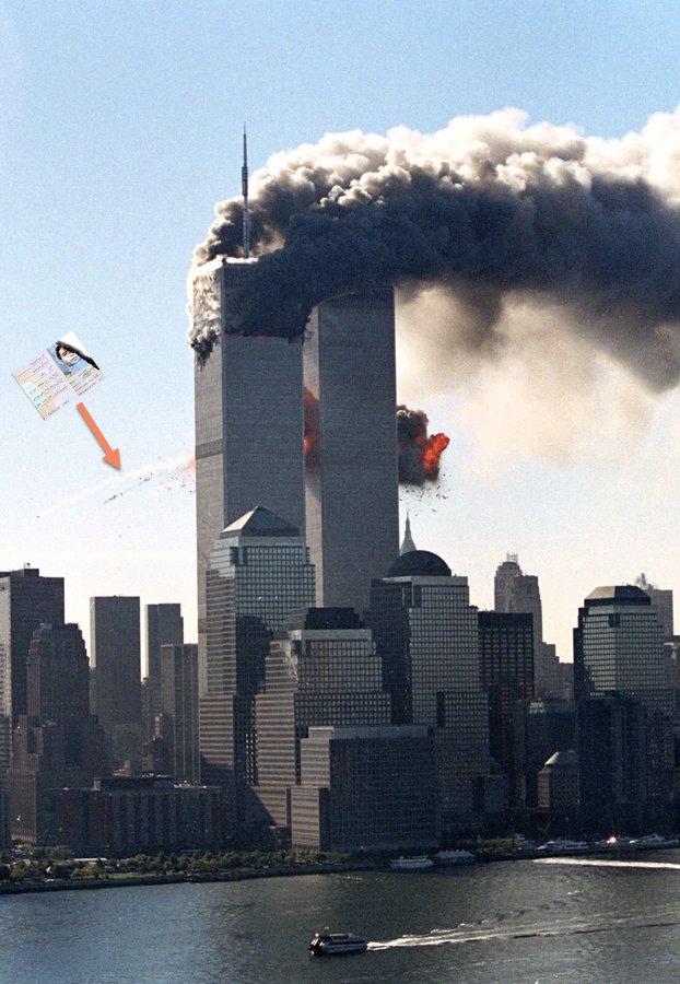 dukleo1's tweet photo. @canadagirl419 @DistillSocial So here's the thing, on September 11, two planes crash into the towers, and  miracle the terrorists' passports come out intact from the explosion. But the plane that hit the Pentagon, that one just vaporizes on impact. Does that sound consistent to you?" https://t.co/ON4FGLNT63