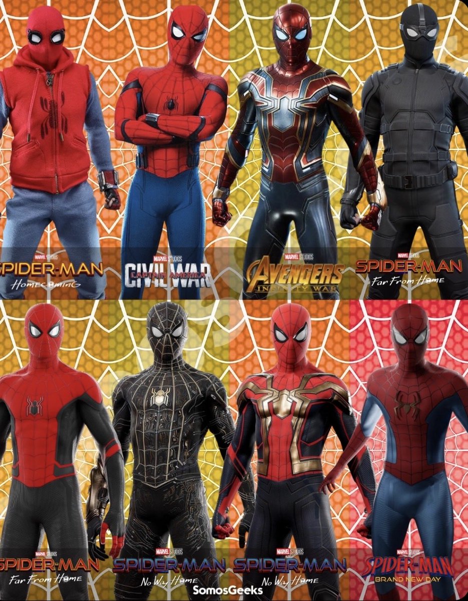 pearlcardii's tweet photo. SPIDER-MAN COSTUMES WORN BY TOM HOLLAND. WHICH ONE IS YOUR FAVORITE? https://t.co/sc1TRdD5zD