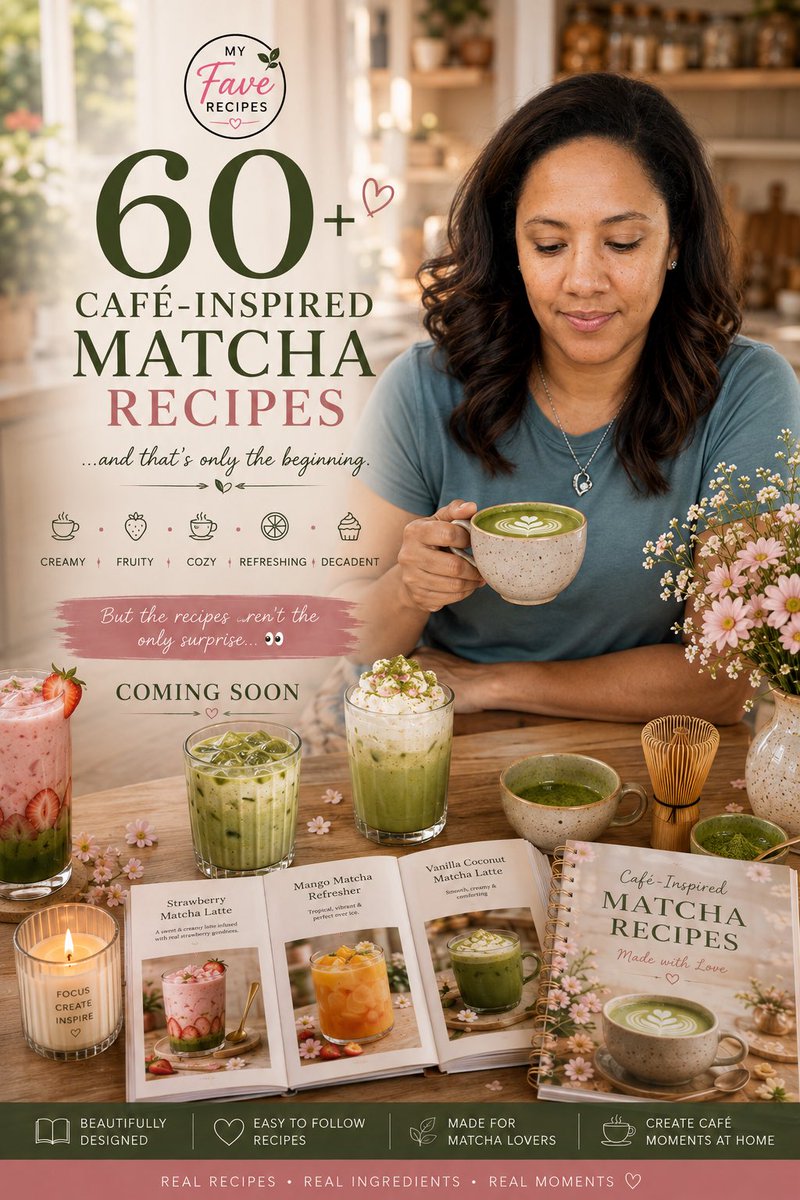 IntrovertedMumm's tweet photo. 🍵✨ Okay… one little secret is out!

What started as a simple idea somehow turned into 60+ café-inspired matcha recipes. 💚 Creamy, fruity, cozy, refreshing &amp; decadent creations.

And the recipes aren’t even everything that’s inside… 👀

Coming soon. 🍵✨

#MatchaRecipes https://t.co/wbtdwGGsBu