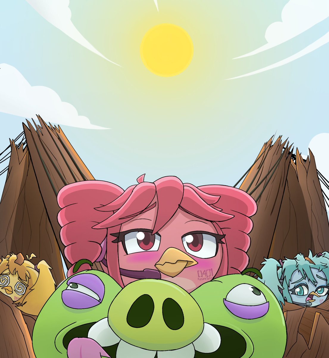 GameplaysRojito's tweet photo. Triple Baka watching an pig
 (2/2)
(I'm not a fan of the fatass teto joke, but I guess what applies on this occasion)

#angrybirds #angrybirdsfanart #初音ミク #hatsunemiku #kasaneteto https://t.co/ArqFSYXXLs