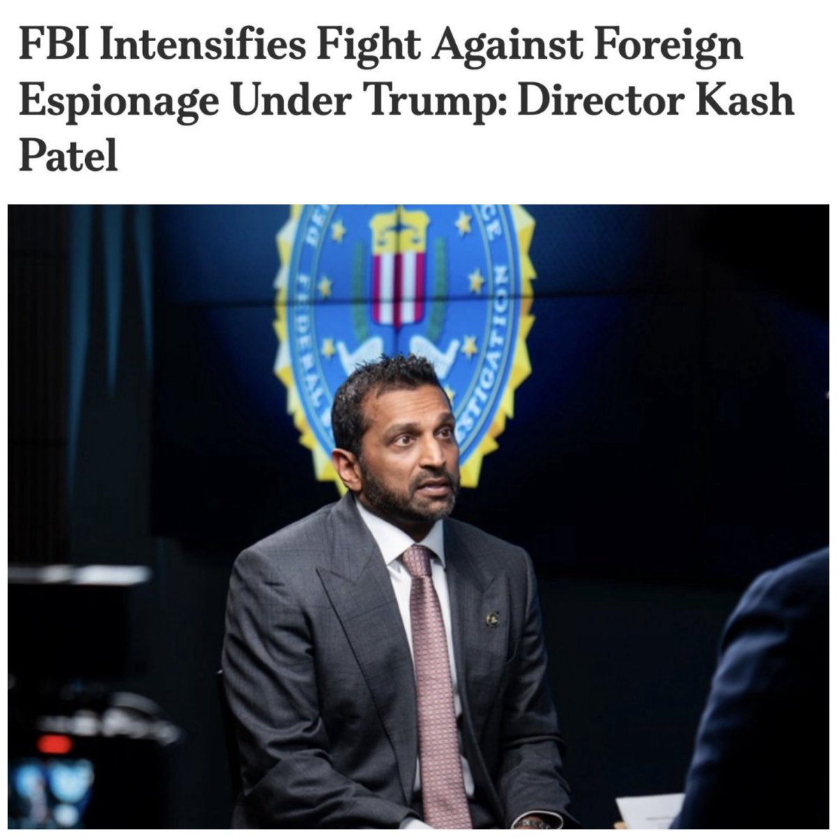 FBIDirectorKash's tweet photo. The FBI, since I’ve been in the seat, has seen a 55 percent increase in espionage arrests alone—55 percent from the last 16 months that I’ve been in compared to the prior two years of the Biden administration.

That’s a massive uptick, but that just shows you that we are laser-focused pursuant to the President’s directive to stop espionage activities, no matter who the source is, who the actor is, whatever form it comes in.

Our adversaries are always looking to steal our secrets, to co-opt our citizens, and have them steal our secrets and send them back to places like Russia, China, DPRK, Iran, just to name a few.

There’s a decent chance that an adversary is looking to co-opt you as a spy or conduct espionage activities, where there’s a decent chance that they’re looking to defraud you or steal your money, or just steal your data.

We are arresting people nearly every week on espionage matters.
-DKP🇺🇸