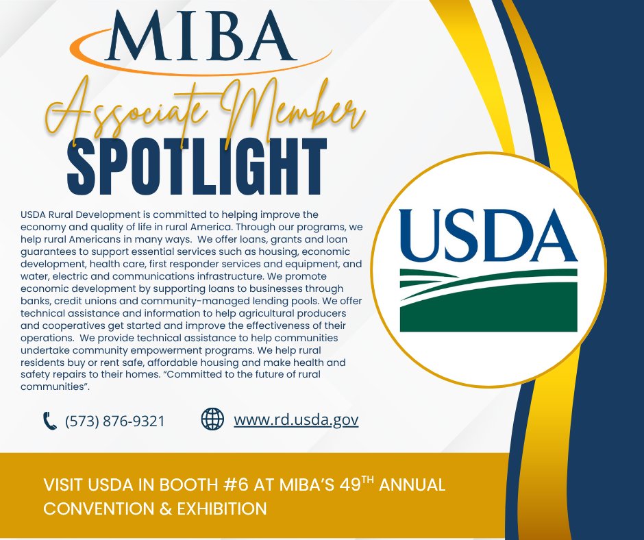 theMIBA's tweet photo. Join us for our 49th Annual Convention & Expo! Learn more and register at https://t.co/jiceJiIJu2.
While you're there, be sure to visit USDA. at Booth #6 in the exhibit hall.
#USDA #theMIBAAnnualConvention #theMIBA https://t.co/g18WDhfXoN