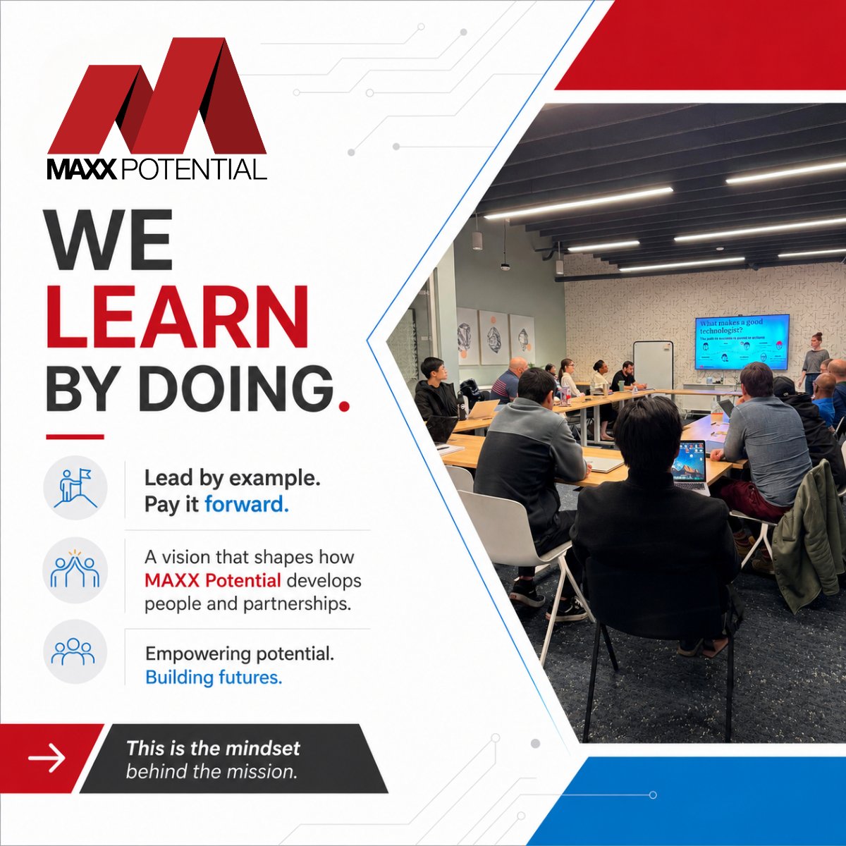 MaxxTechnology's tweet photo. Classroom knowledge only goes so far. At MAXX Potential, apprentices learn by doing real work, building real skills, and growing through real mentorship. This is the mindset behind everything we do.
#TechApprenticeship #LearnByDoing #RealWorkRealSkills #ITCareers #SkillBuilding https://t.co/k2DasRzNY5