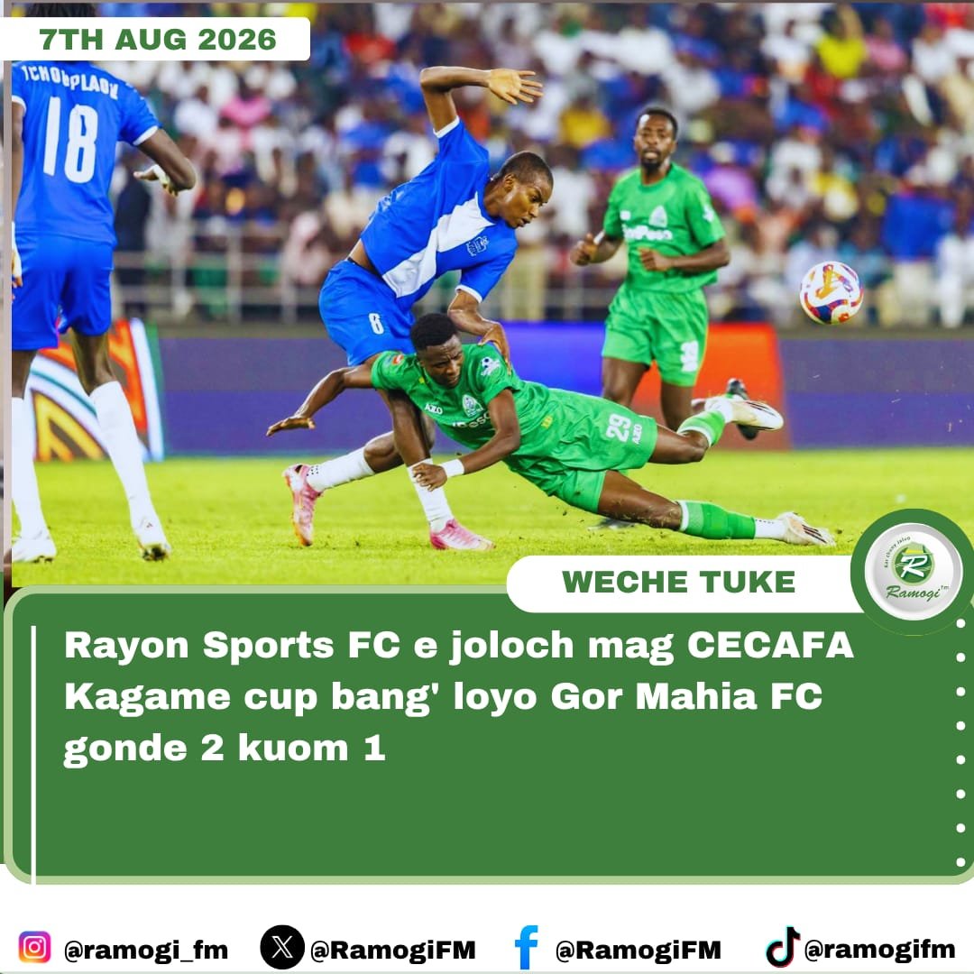 RamogiFM's tweet photo. Rayon Sports FC e joloch mag CECAFA Kagame cup bang' loyo Gor Mahia FC gonde 2 kuom 1.
#KogaloTime 
#CECAFA 
#Sirkal https://t.co/caZks40RnP