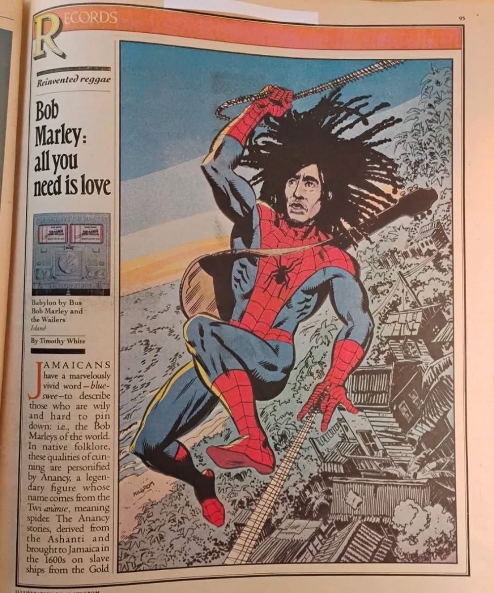culturejpg's tweet photo. This vintage 1978 drawing of Bob Marley as Spider-Man is easily the coolest thing online today https://t.co/vbw4ANcdRf