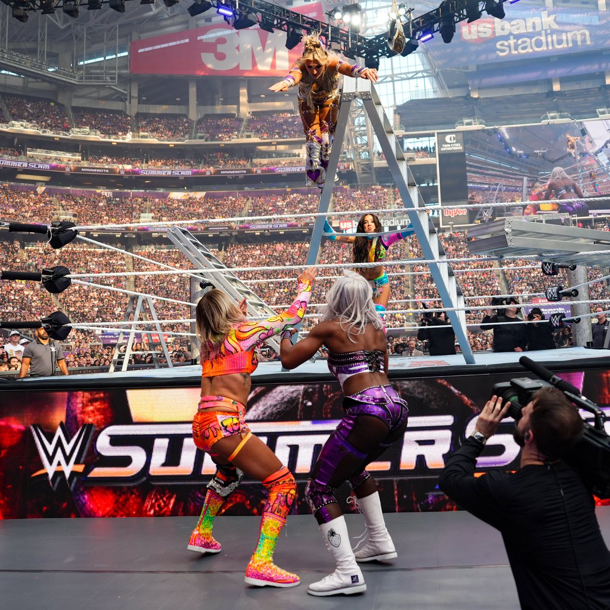 OnTiffyTiming's tweet photo. And yes, I got thrown into ladders. Yes, I got tipped off ladders. Yes, I got powerbombed into a ladder. And guess what? I kept getting back up. Because apparently even a five-woman ladder match needs a little Tiffany Stratton resilience sprinkled into it. https://t.co/WoiDbWzLBk