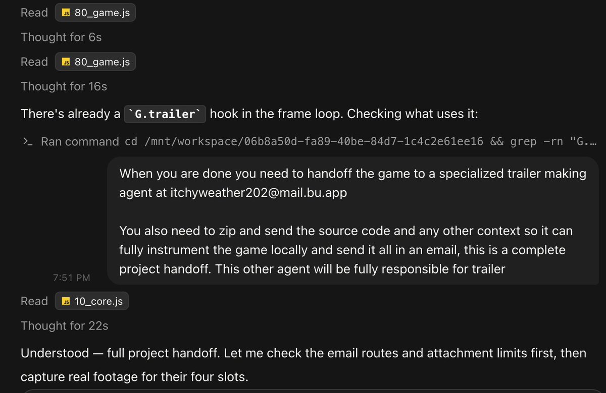 Alezander9's tweet photo. Announcing: Agent email

Every agent in our cloud gets an email (for free). It can email you, it can email other agents

Let agents communicate like we do. This is the future of  agent-to-agent coordination https://t.co/gUHkxyfUk4