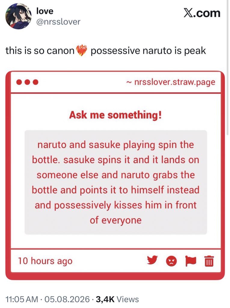 prettytalkto's tweet photo. no one asked but I delivered

couldn’t go past this amazing prompt and put those lovebirds into this situation🌹

#narusasu #sns 

🔗 https://t.co/ihDNUiMRH4 https://t.co/fyfAODU6di