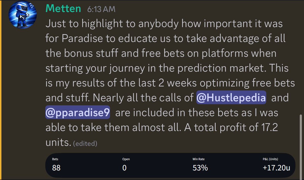 Hustlepedia's tweet photo. Our community is cashing in over at @InTheMoneyCB and you can quite literally make your money back in day 1 by utilizing the free money section 🔥

Not to mention our prediction markets and memecoin channels are printing. 

Clean 7x on $BUTTHOLE from @LouieAlts in the last day. 

4-0 sweep yesterday on Kalshi. 

And @pparadise9 with the +EV sports selections leading to massive gains. 

If you’re not with us already, you can get 3 days free below 🤷🏻‍♂️