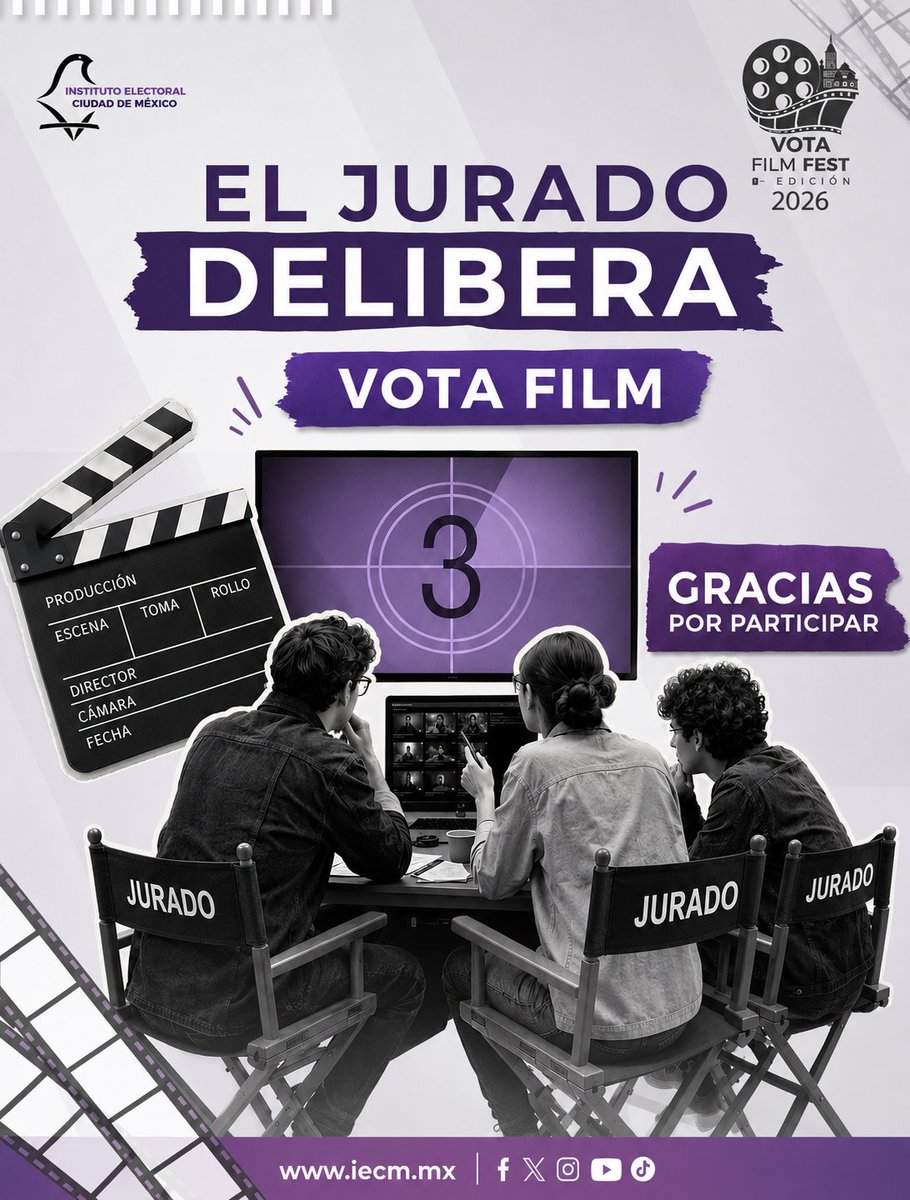 Distrito23IECM's tweet photo. El jurado del Vota Film Fest 2026 continúa deliberando para seleccionar los trabajos ganadores. Gracias a todas las personas que compartieron historias sobre ciudadanía, democracia y participación. Muy pronto conoceremos los folios seleccionados. https://t.co/wf3vS5peMy