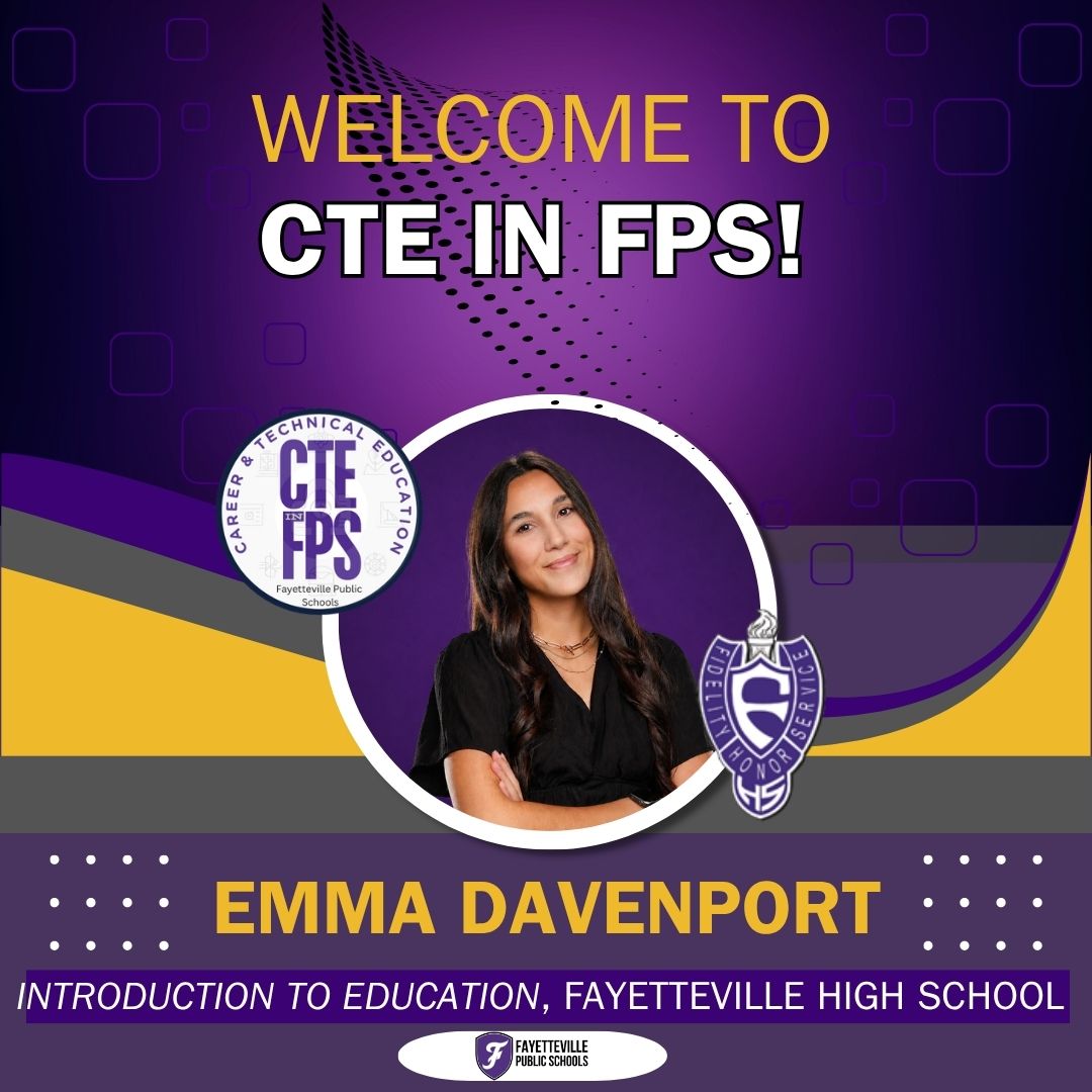 CTEinFPS's tweet photo. CTE in FPS welcome Mrs. Emma Davenport! Mrs. Davenport will be teaching the Introduction to Education course and coaching at Fayetteville High School. Welcome!
#CTEinFPS @FayettevilleHS @fayar #CTE https://t.co/cbQRnAl5Lj