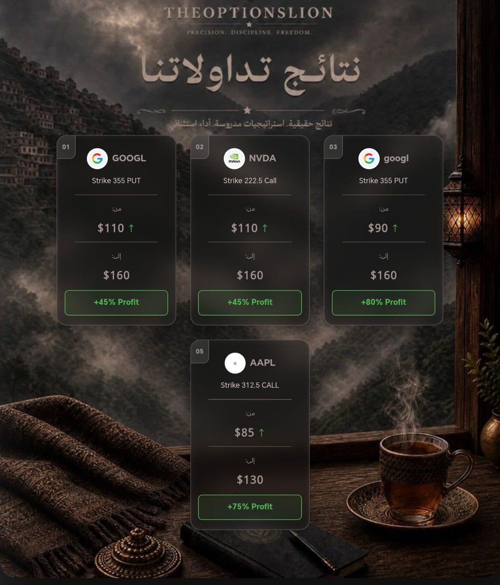 AUr885's tweet photo. 🔥 حصاد اليوم في عرين TheOptionsLion!
​كما تلاحظون في صوري النتائج أعلاه 👆:
الشفافية التامة هي منهجنا؛ نتحكم في المخاطرة بصرامة لتبقى الخسارة في أضيق الحدود، ونقتنص أهدافنا بدقة لتكون كفة الأرباح هي الأرجح دائماً بفضل الله.
​▫️ صفقات رابحة متتالية في أسهم العمالقة والمؤشرات.
▫️ إدارة مخاطر تحمي رأس مالك قبل كل شيء.

​📈 صافي ربح اليوم: +32.5% على إجمالي رأس المال!

​حتى مع وجود صفقات متراجعة، إدارة المخاطر المحكمة جعلت المحفظة تنهي اليوم بربح صافي يعادل أكثر من ثلث رأس المال المخاطَر به! 🦁🚀

​📥 انضم إلى مجتمع المحترفين وابدأ التداول باحترافية:
https://t.co/i3xTPKDy05