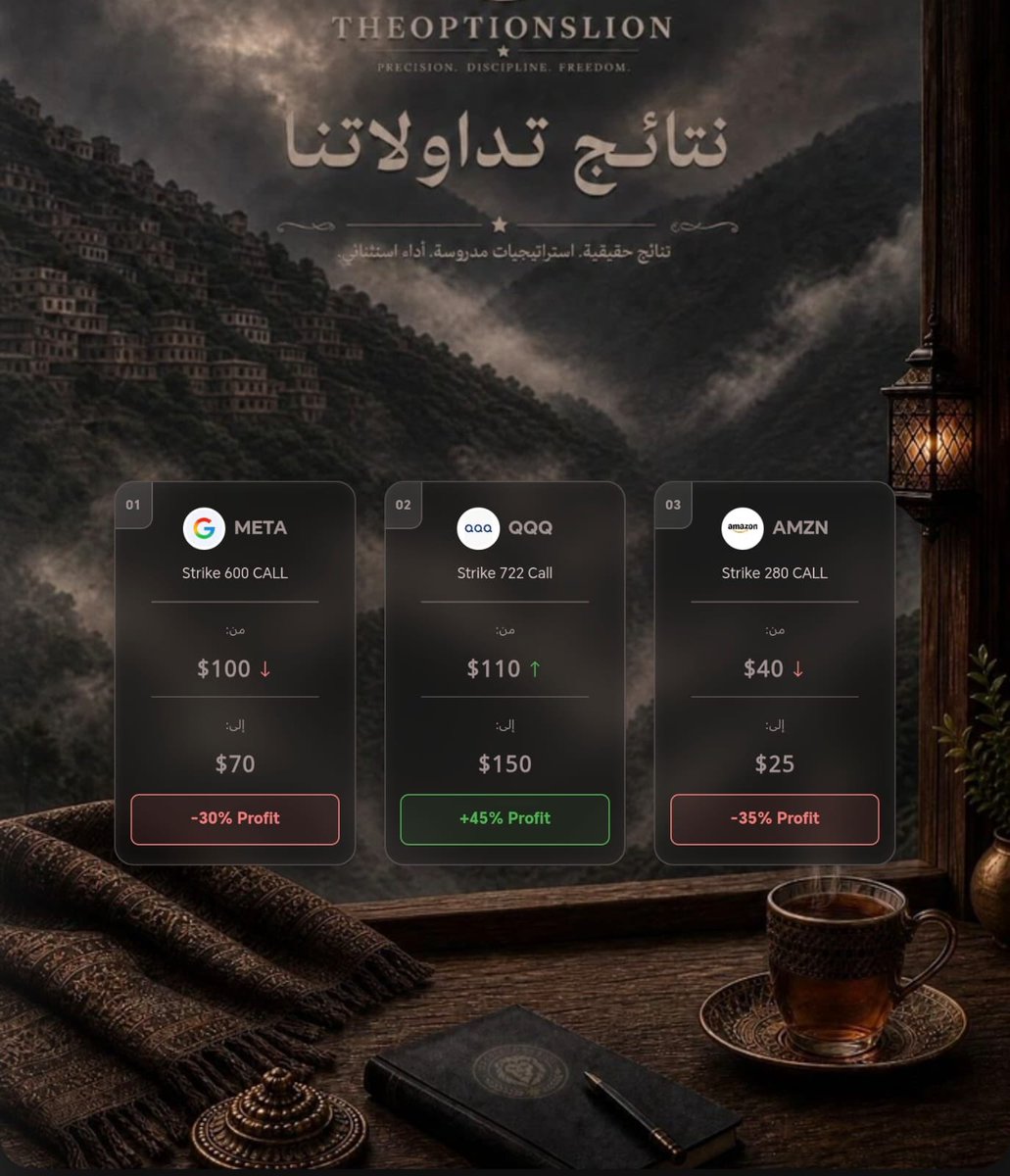 AUr885's tweet photo. 🔥 حصاد اليوم في عرين TheOptionsLion!
​كما تلاحظون في صوري النتائج أعلاه 👆:
الشفافية التامة هي منهجنا؛ نتحكم في المخاطرة بصرامة لتبقى الخسارة في أضيق الحدود، ونقتنص أهدافنا بدقة لتكون كفة الأرباح هي الأرجح دائماً بفضل الله.
​▫️ صفقات رابحة متتالية في أسهم العمالقة والمؤشرات.
▫️ إدارة مخاطر تحمي رأس مالك قبل كل شيء.

​📈 صافي ربح اليوم: +32.5% على إجمالي رأس المال!

​حتى مع وجود صفقات متراجعة، إدارة المخاطر المحكمة جعلت المحفظة تنهي اليوم بربح صافي يعادل أكثر من ثلث رأس المال المخاطَر به! 🦁🚀

​📥 انضم إلى مجتمع المحترفين وابدأ التداول باحترافية:
https://t.co/i3xTPKDy05