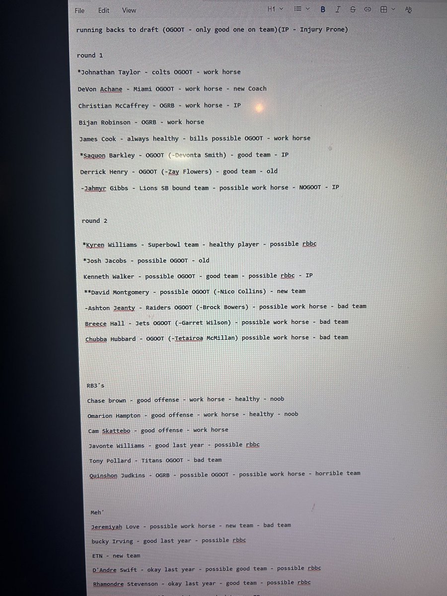 Coach_ache_'s tweet photo. Updated wide receiver and running back list for fantasy football 2026 

If I have the first pick in the draft I am going with Ja'Marr Chase

If I have the turn I would pick two running backs https://t.co/TyAo5L5hGU